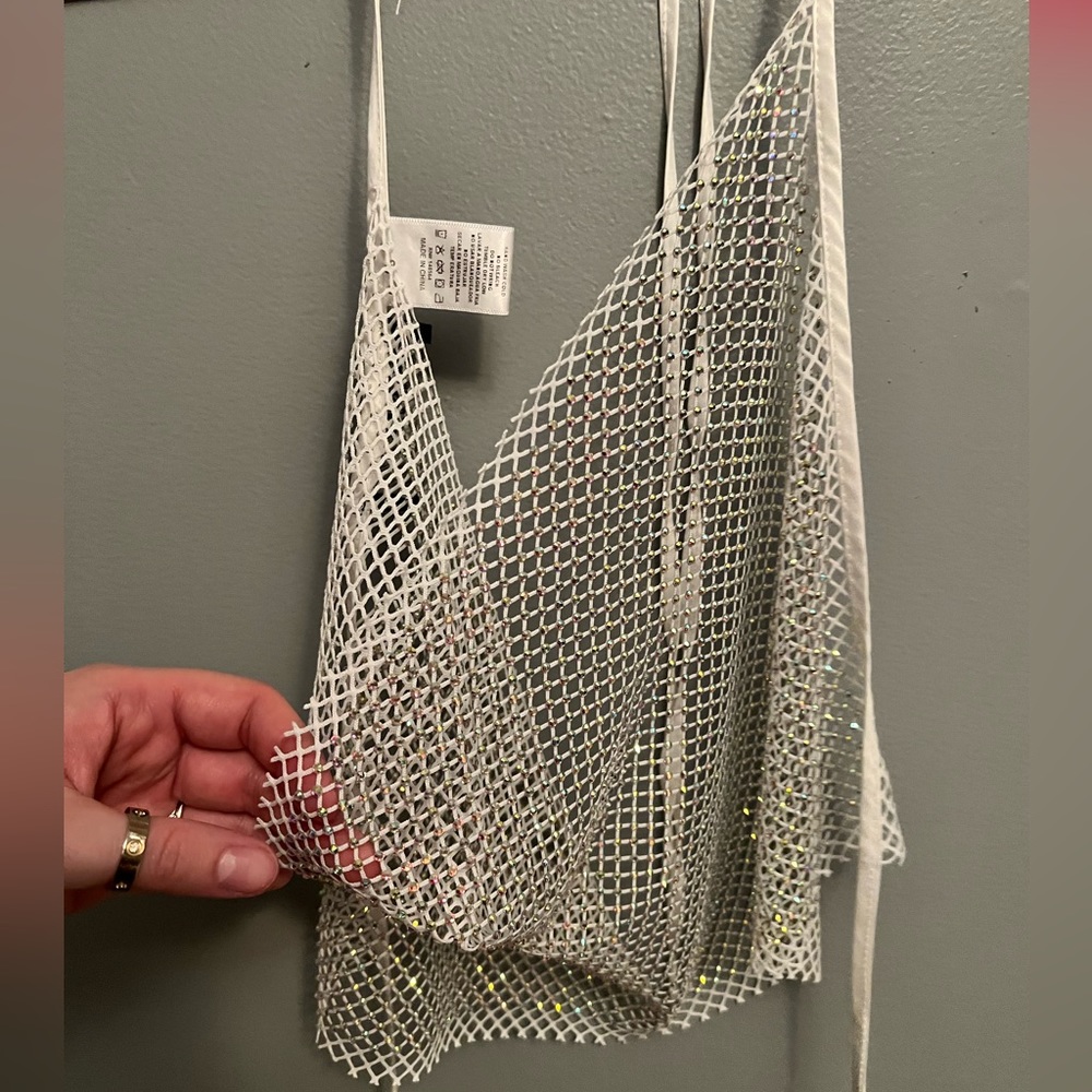 Rhinestone mesh halter top